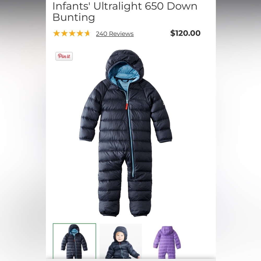 L.L. Bean Infants' Ultralight 650 Down Bunting - Navy with Light Blue Lining